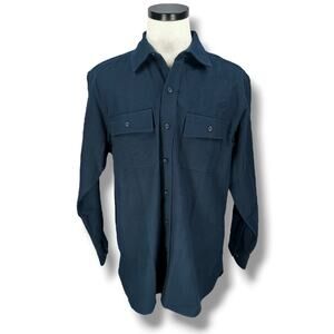 LL Bean Chamois Cloth Work Shirt Men Large Navy Blue Button-Up Traditional Fit